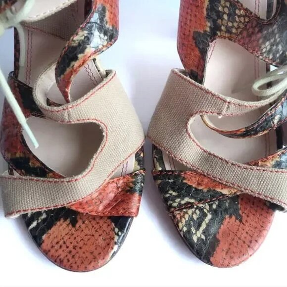 Tracy Reese Annie Snakeskin Block Wooden Chunky Heel Lace Up Strappy Sandal 39.5 - Picture 8 of 9